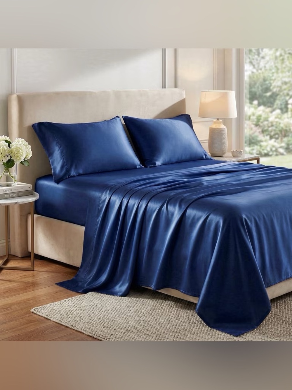 Luxury Satin Queen 4 piece Sheet Set - Deep Navy Blue
